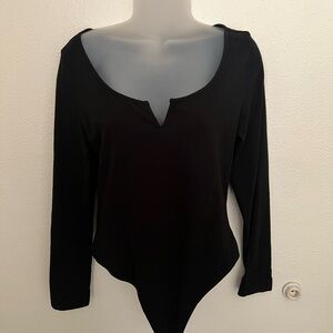 PINK Victoria's Secret Black Asymmetrical Long Sleeve Bodysuit